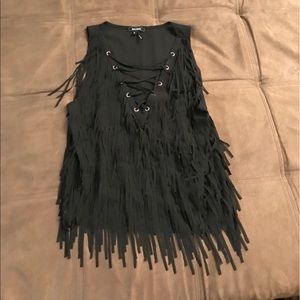 NEVER WORN Soieblu Black fringe tank top